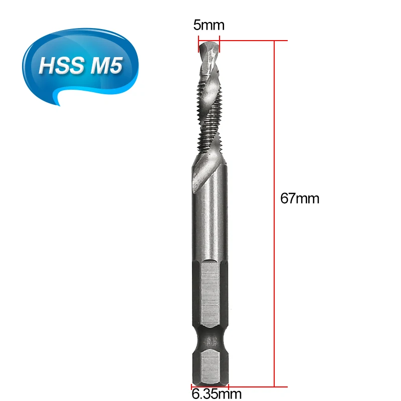 M5 M3 M4 M5 M6 M8 M10 композитный кран сверло Резьба спиральный винтовой кран 1/4 ''шестигранный HSS 4341 - Цвет: M5