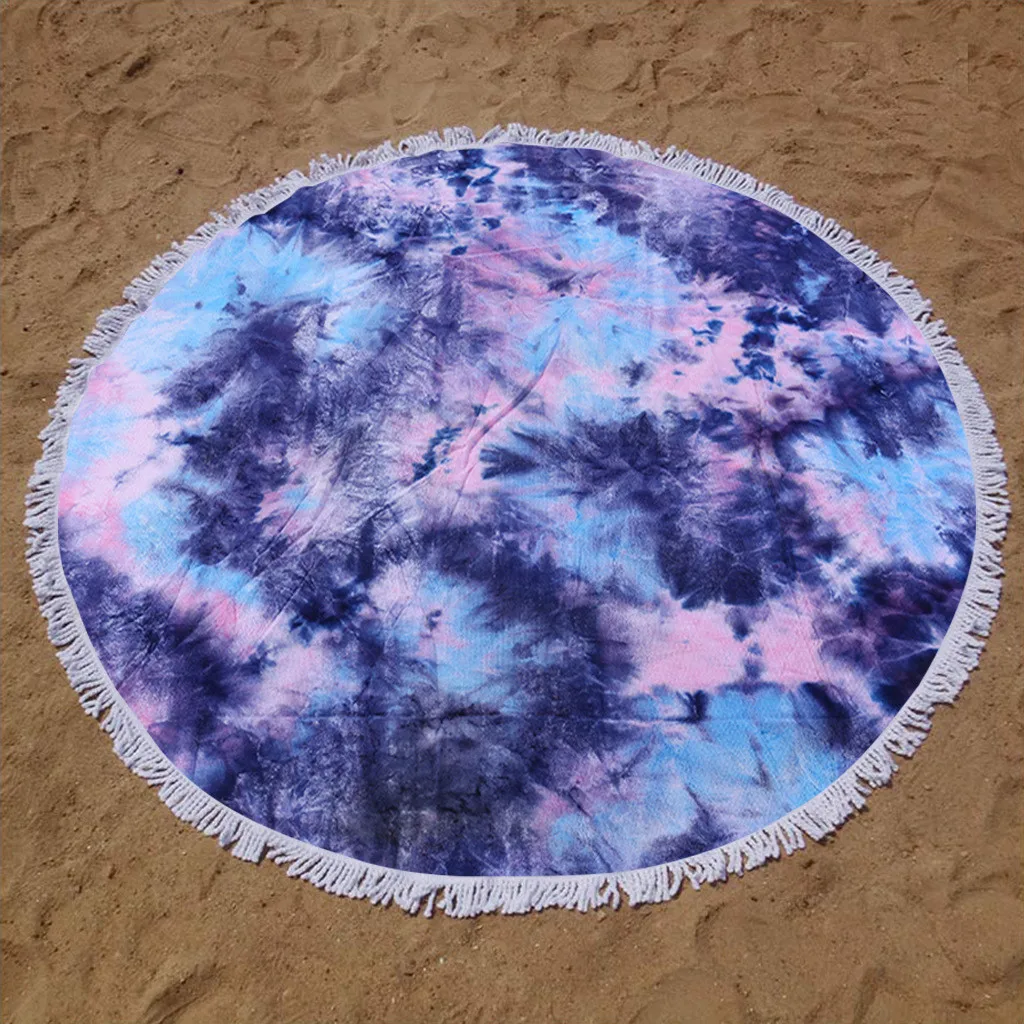 Thick Round Blanket Microfiber Yoga Mat Tassels Soft Water Absorbent Beach Towel