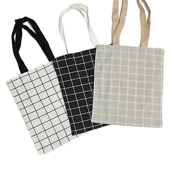 

8PCS / LOT Reusable Canvas Shopper Bag Women Single Shoulder Canvas Cotton And Linen Double-Sided Cloth Bag Folding Storage Bag
