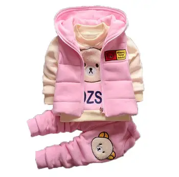 

BibiCola baby clothing sets children cartoon bear winter cotton fleece wool suit warm thicken 3 pcs set baby boys girls set