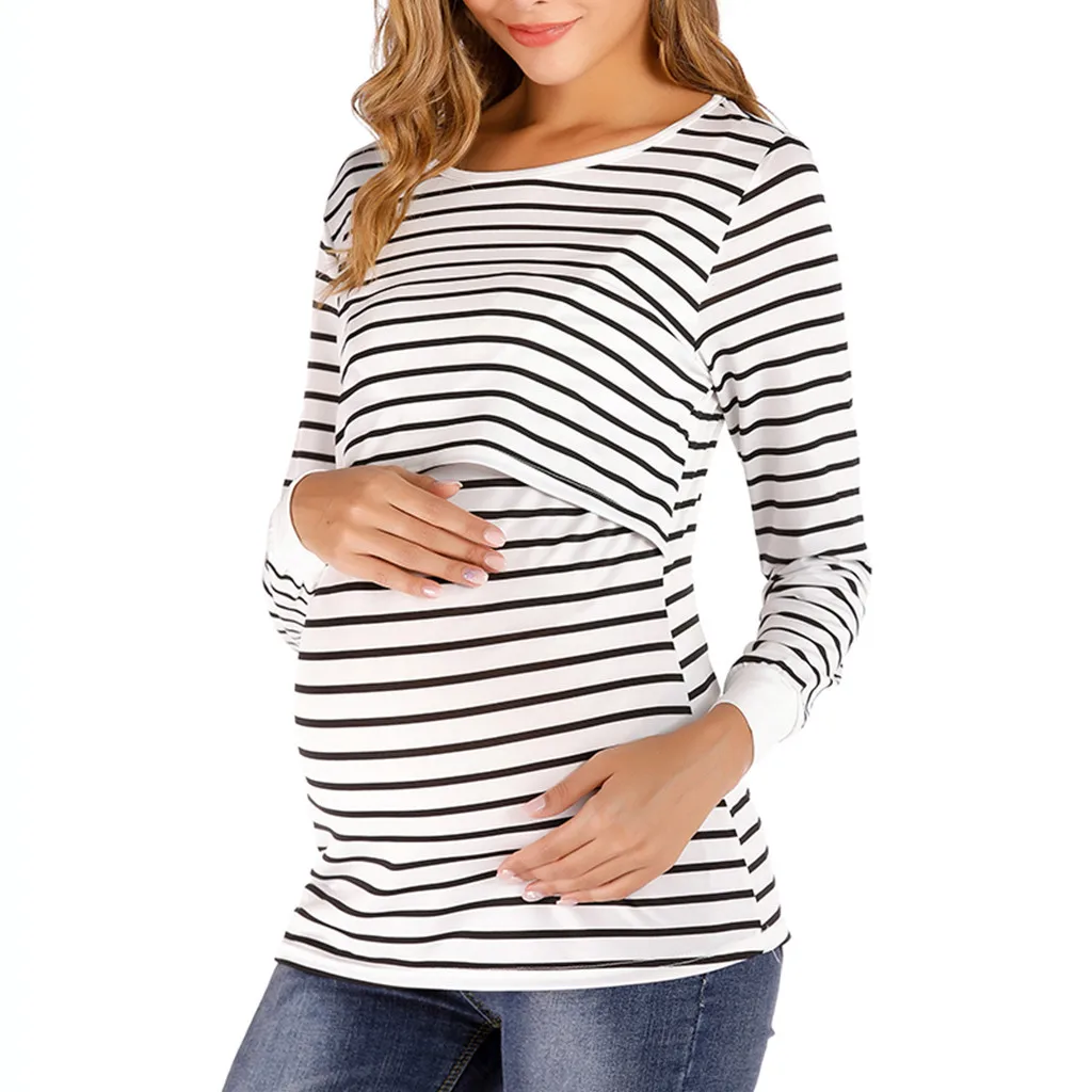 Одежда для беременных; коллекция года; женская блузка в полоску с длинными рукавами и круглым вырезом для беременных; vetement femme ropa para embarazada