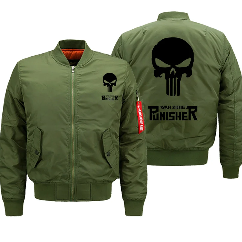 army green 1 Каратель Череп куртка Бомбер для мужчин осень зима толстые пальто уличная хип хоп Военная мотоциклетная Мужская s куртки 8XL Большие размеры - Цвет: army green 1