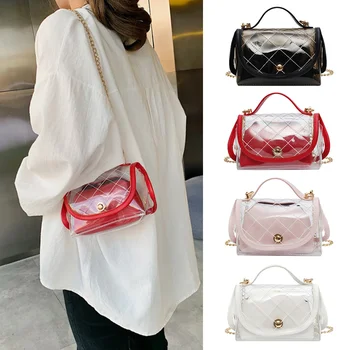 

New Style Transparent PU Single Shoulder Bag Handbag 2 Pieces Set Bags for Women Girls TY53