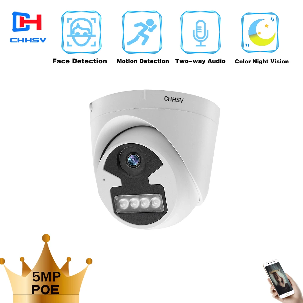 

Onvif HD 5mp IP POE Camera Dome Face Detection CCTV Video Surveillance System Indoor Two-way Audio Smart Home Security Camera IP