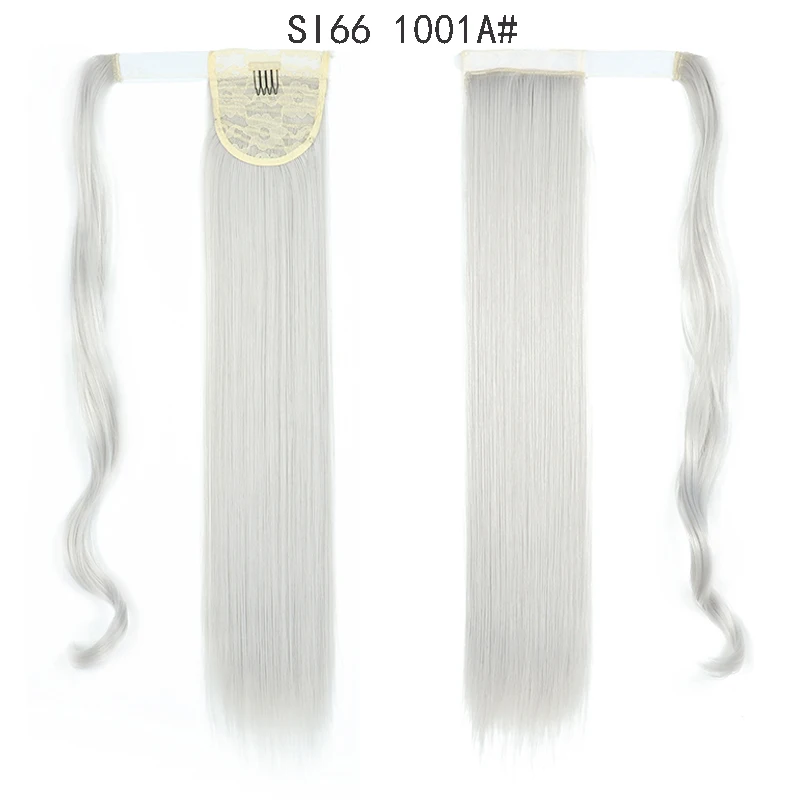Длинные прямые синтетические заколки на шнурке конский хвост шиньоны синтетические конский хвост шиньоны конский хвост блонд волосы серый черный - Цвет: SI66  1001A