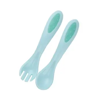 

Baby Solid Feeding Silicone Spoon And Fork Set Cute Soft Utensils Toddler Kids Learning Tableware 4Colors Utensils
