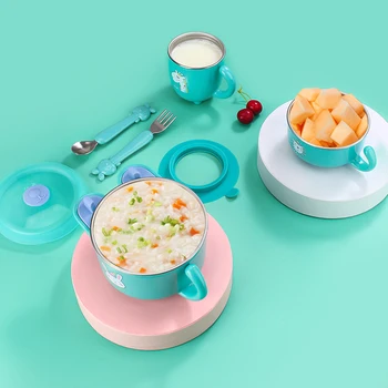 

Baby Water Injection Insulation Bowl Insulation Tableware Stainless Steel Feeding Bowl Cup Cartoon Cute Cooling Insulation Bowl