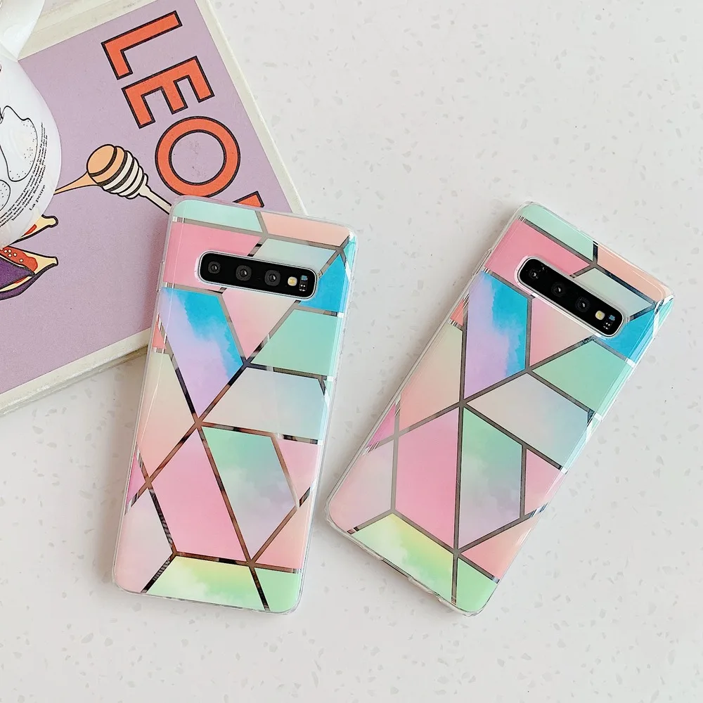 S10 Plus Модный мягкий чехол с геометрическим покрытием и разноцветным для Samsung Galaxy S8