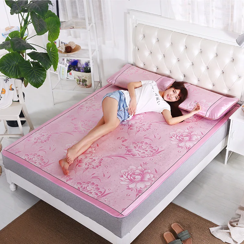 

Summer Jacquard Ice Silk Mat Sets Viscose Fiber Foldable Cool Mat Pillowcase Three-piece Set Comfortable Breathable Simple Style