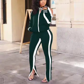 

Autumn Winter Women's Set Full Sleeve Striped Jackets Pants Suit Tracksuit Two Piece Set Sportwear Overalls