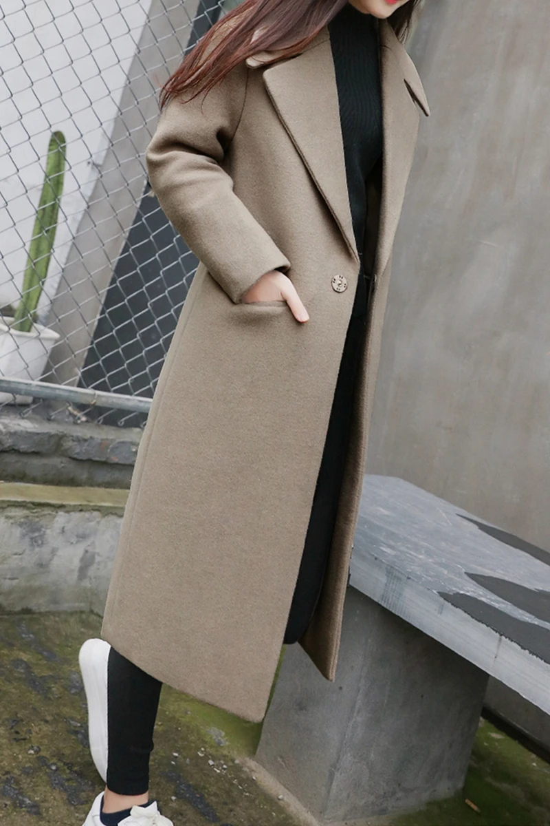 Шерстяная Женская куртка эксклюзивное Однотонное шерстяное пальто осенне-зимнее новое длинное шикарное плотное теплое шерстяное пальто высокого качества