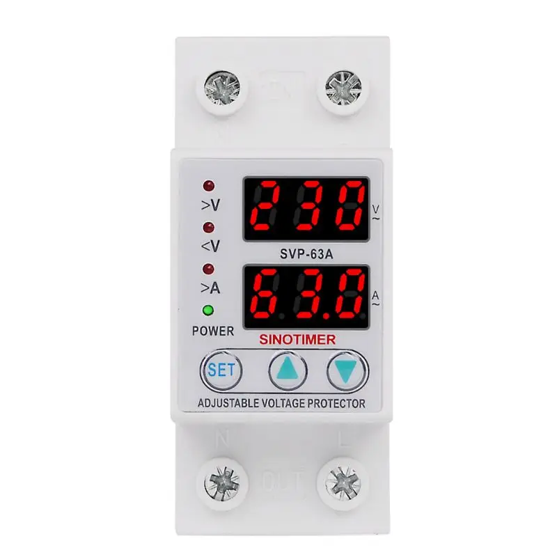 

Din Rail Adjustable 63A 230V 1 Phase Over Under Voltage Protector Self-resetting