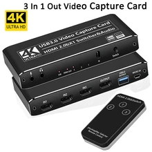 Carte d'acquisition vidéo 4K @ 60fps USB 3.0 2.0, 3 entrées 1 sortie, commutateur Compatible HDMI, pour jeu en Streaming en direct, PS4