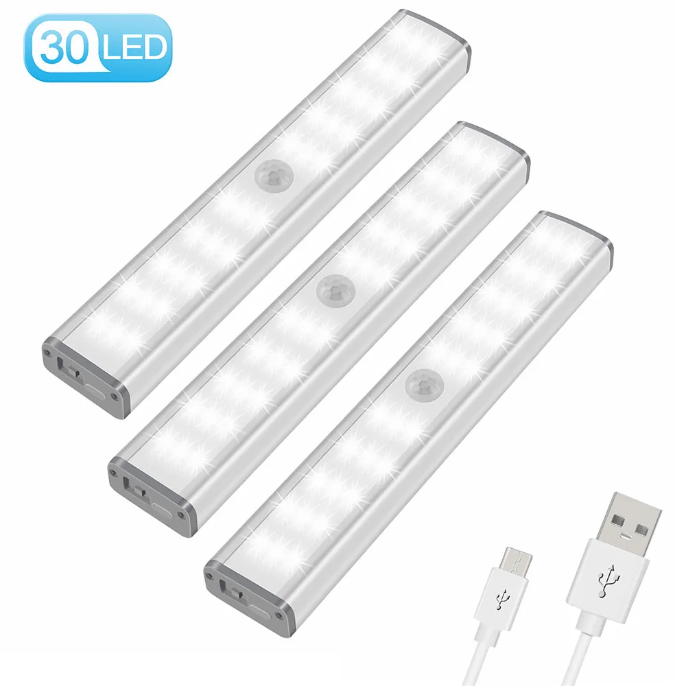 

USB LED Sensor Light 18CM 30LEDs Luz Sensor Movimiento Under Cabinet Light LED Lighting for Closet Kitchen Rechargeable LED Lamp