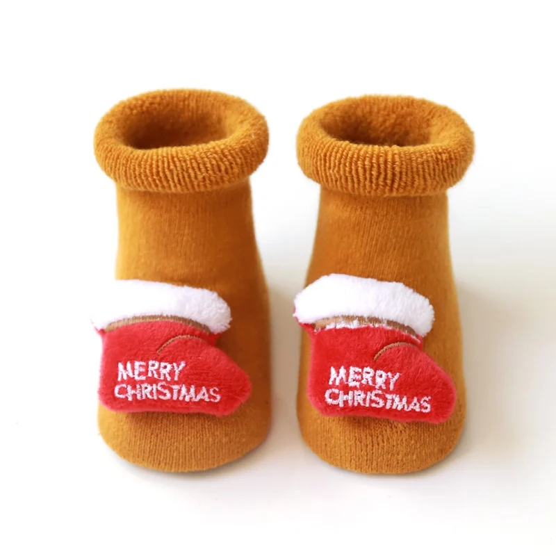 Носки для маленьких девочек на весну, зиму и осень, Детские Махровые Носки с рисунком лося, Санта Клауса, рождественские детские носки