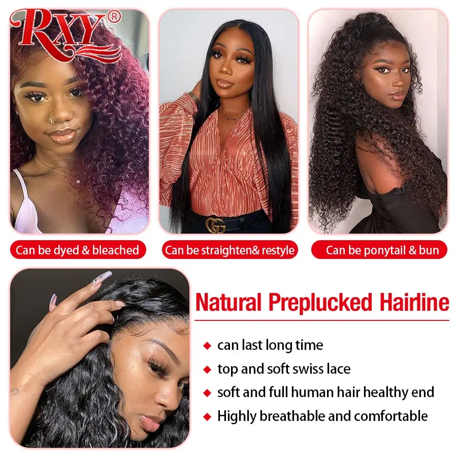 RXY Deep Curly Human Hair Wig 250 Density Lace Front Wig 360 Human Hair Lace Frontal Wigs For Black Women Remy 4x4 Closure Wig