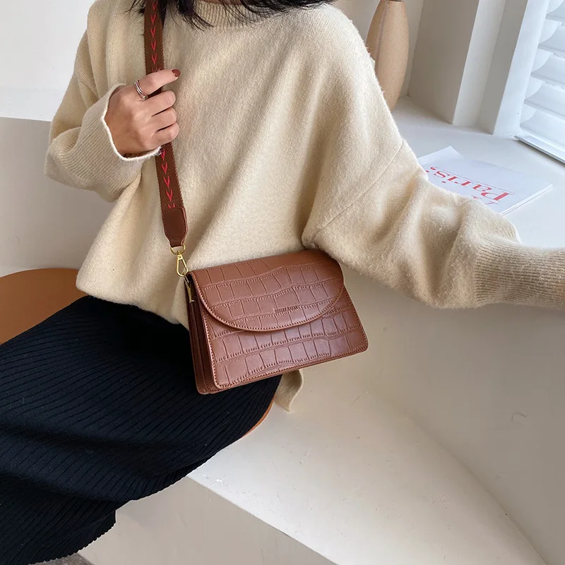 

2019 New Style Versatile Fashion Stone Pattern Solid Color Shoulder Bag File Holder Women's Vintage Korean-style Square Sling Ba