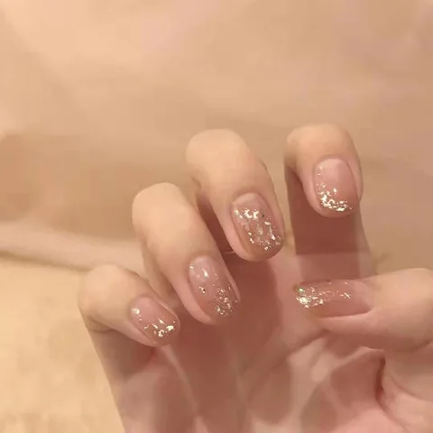 fake nails with glitter Milk tea gold foil Gradual change False nail Detachable evil Manicure TN