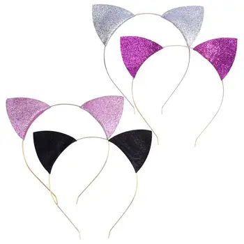 

New 4 Pieces Glitter Cat Ear Headbands Kitty Headbands Cat Ear Hair Hoops for Daily Wearing and Party Decoration