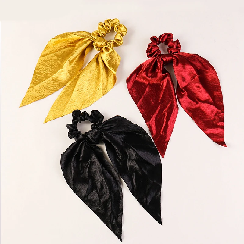Shiny Retro Women Hair Scarf Elastic Bow Satin Ribbon Hairband Ponytail Holder Ties Rope Ladies Accessories |