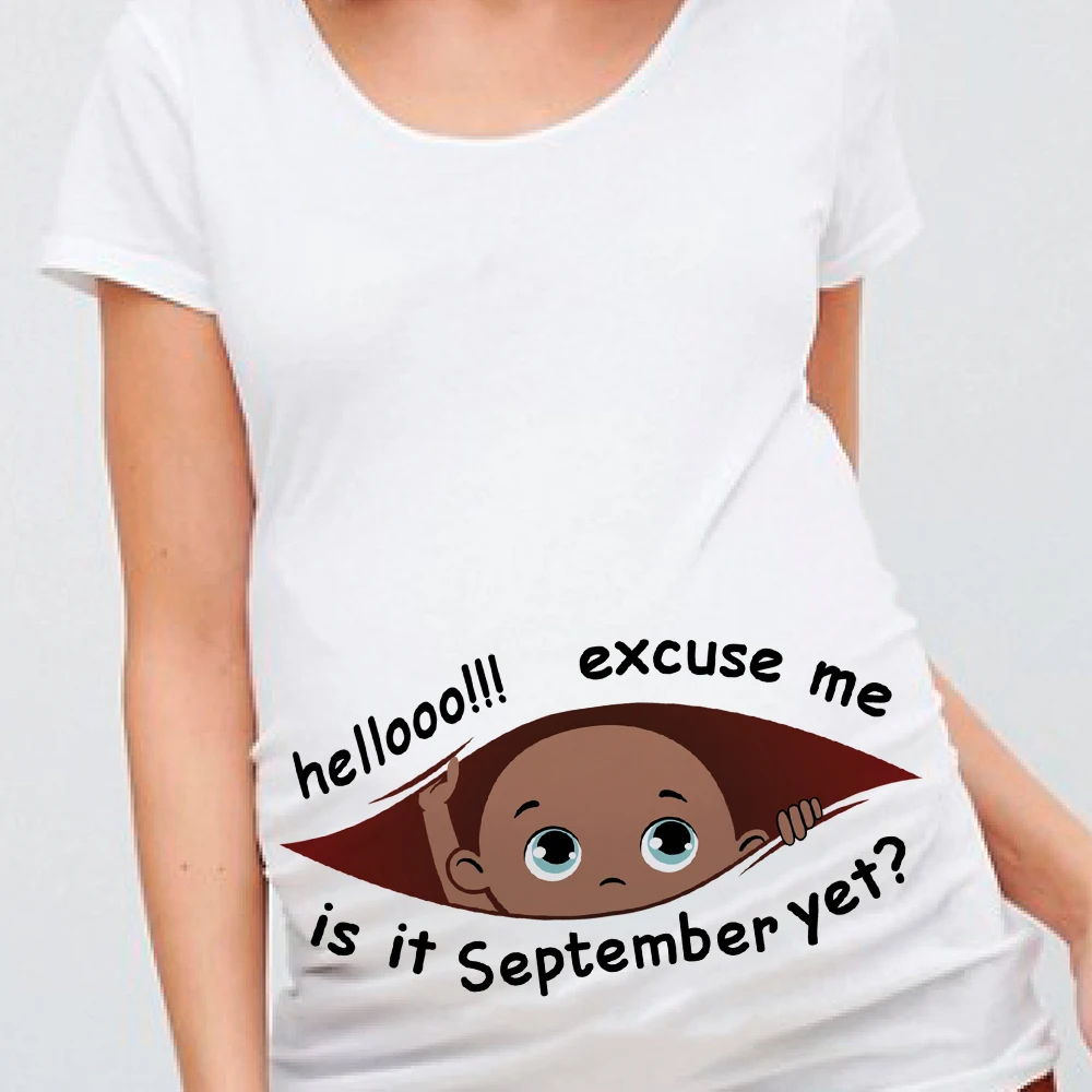 Excuse Me Is It January Yet 12 Monthes Summer Maternity Pregnancy T Shirt Women Tee Black Baby Print Pregnant Clothes 5