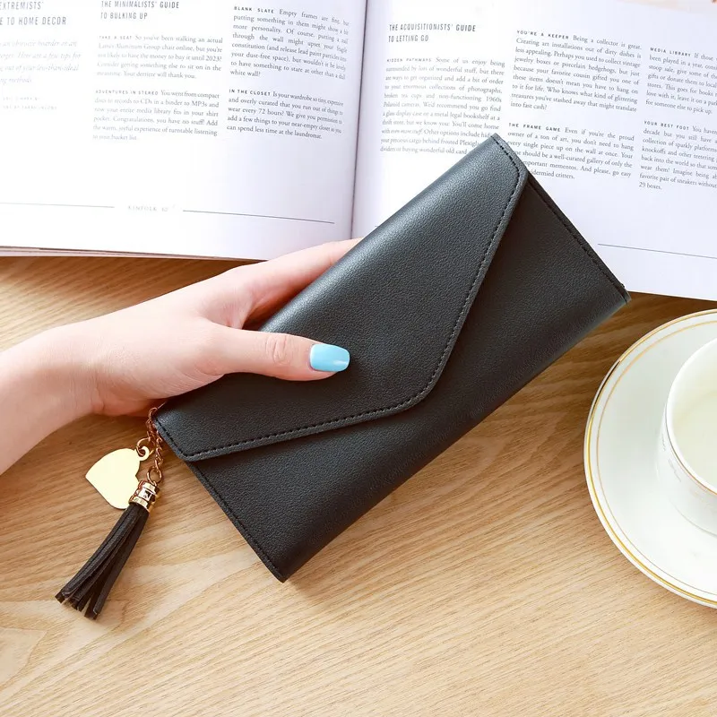 

Credit Card Holders Pu Leather Tassel Coin Purse Female Phone Pack Slim Purses Lady Solid Long Wallets Women Women's Wallet