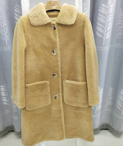 Шерстяные пальто и куртки Женское длинное пальто из натуральной овечьей шерсти шуба зимняя куртка женская A261