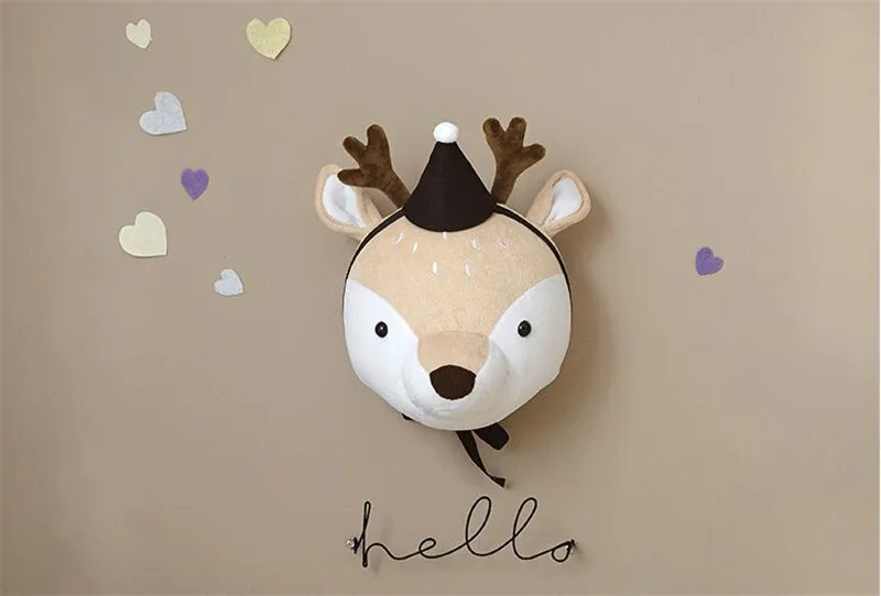 Deer and Hat Украшение на стену в виде головы животного, единорог, лебедь, Настенное подвесное крепление, игрушки для девочек, куклы для маленьких детей, декор для детской комнаты, подарок на день рождения - Цвет: Deer and Hat