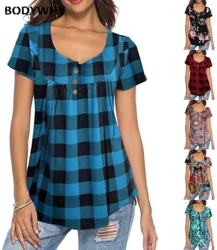 

New Summer Women's T-shirt Short-sleeved Shirt Sexy Printed Casual Button Tops Women's Clothing