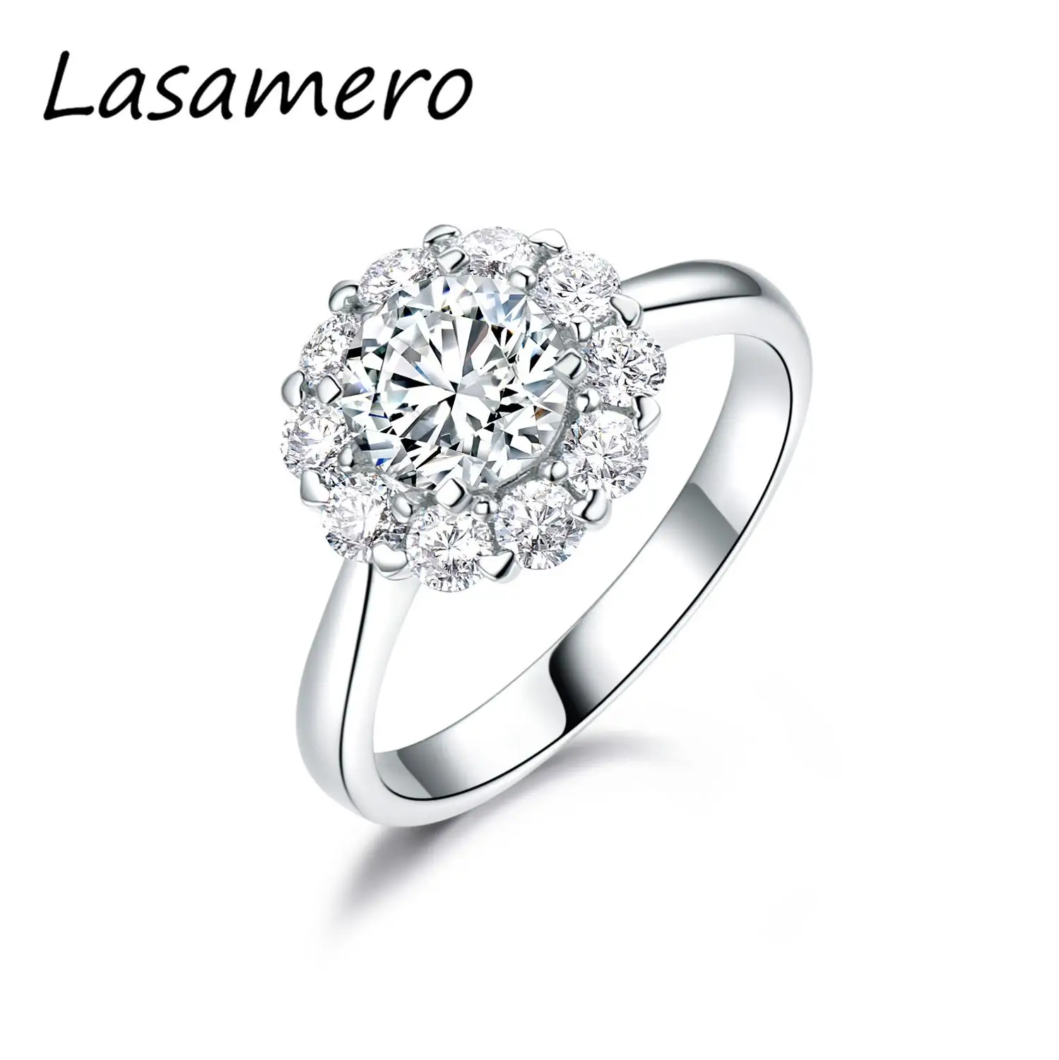 LASAMERO, цветочный ореол, акценты, 1.00CT, блестящая круглая огранка, 6,5 мм, муассаниты, обручальное кольцо на заказ, 14K золото, подарки на день Святого Валентина, кольцо