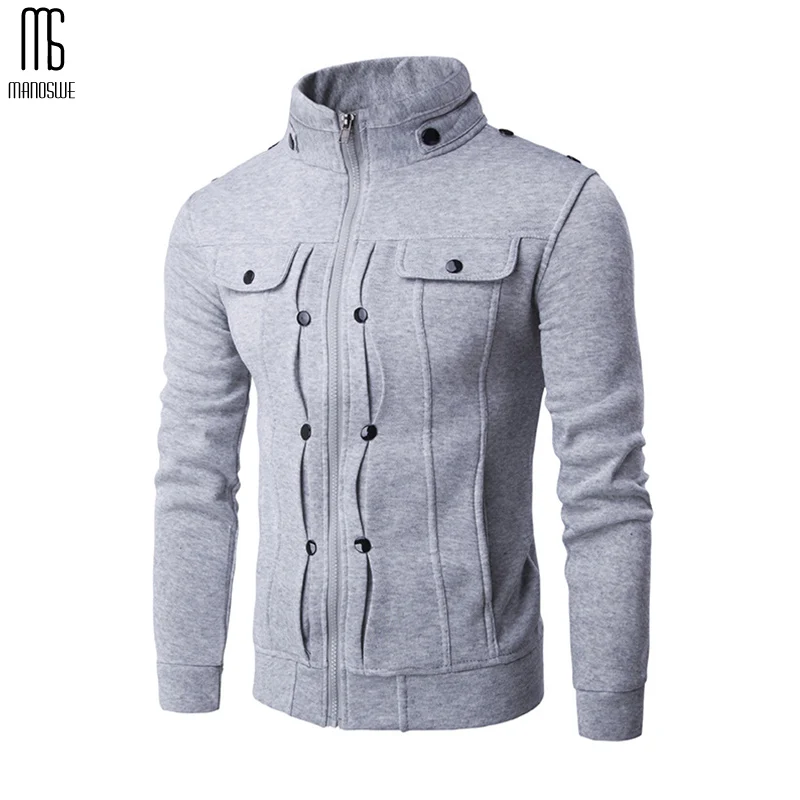 Light grey Manoswe, Осень-зима, мужская повседневная модная Толстовка с длинным рукавом, толстовки, новинка, Мужская Флисовая теплая спортивная одежда на молнии, кардиган - Цвет: Light grey