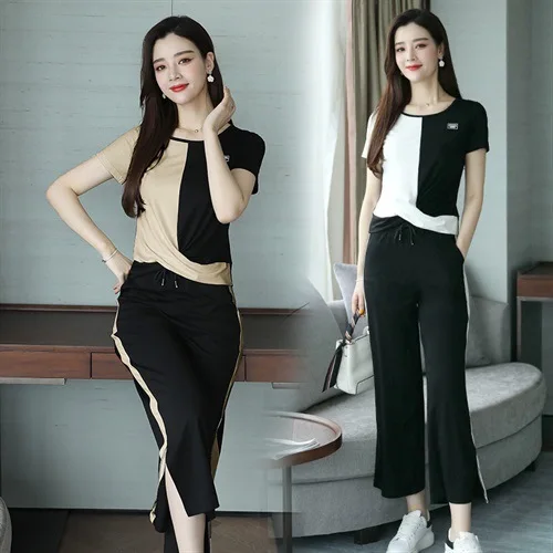 

2019 Popular Suitable Hip with Thick Thighs Set Fat Mm Western Style by Age Loose Pants-Two-Piece Set by Age Slimming