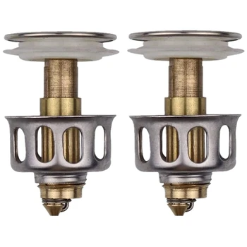 

1 Set of 2 Drainer Bounce Cores Wash Basin Basin Stainless Steel Bounce Core Push-Type Bounce Core Leak Plug