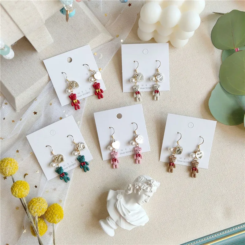 

Female Women Girl Dangle Drop Earrings Korean Cartoon Bear Animal Heart Fashion Jewelry Accessories-JQ-W12