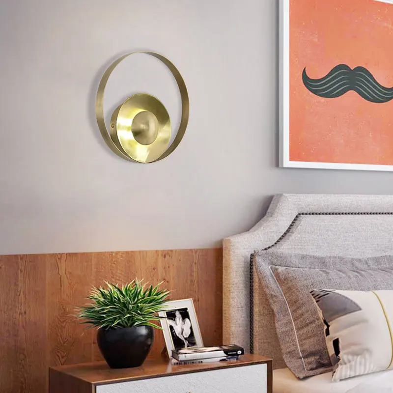 Modern Light Luxurious Full Copper Wall Lamp A Living Room Bedroom Round Wall Lamp Hotel Corridor Aisle Model House Wall Lamp