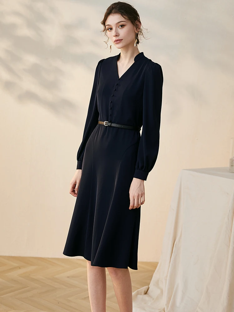 Intellectual OL simple dress female 2020 new temperament dark blue slim skirt