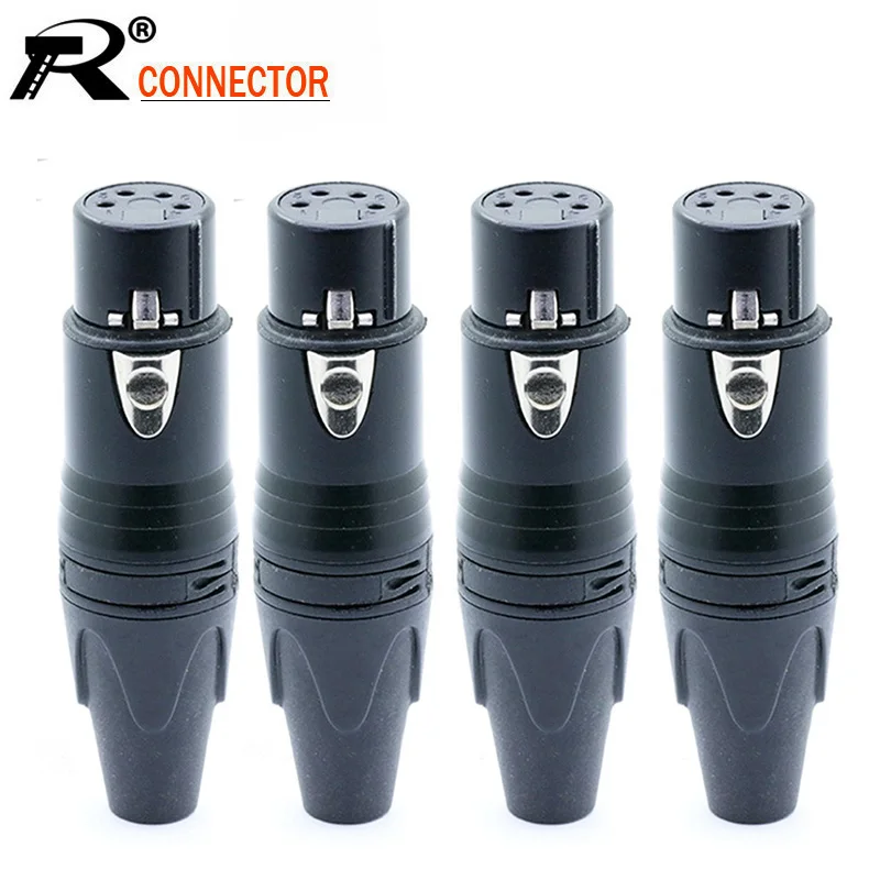 10 шт./лот 4 контактный разъем XLR гнездо для микрофона провода полюсный черный цвет
