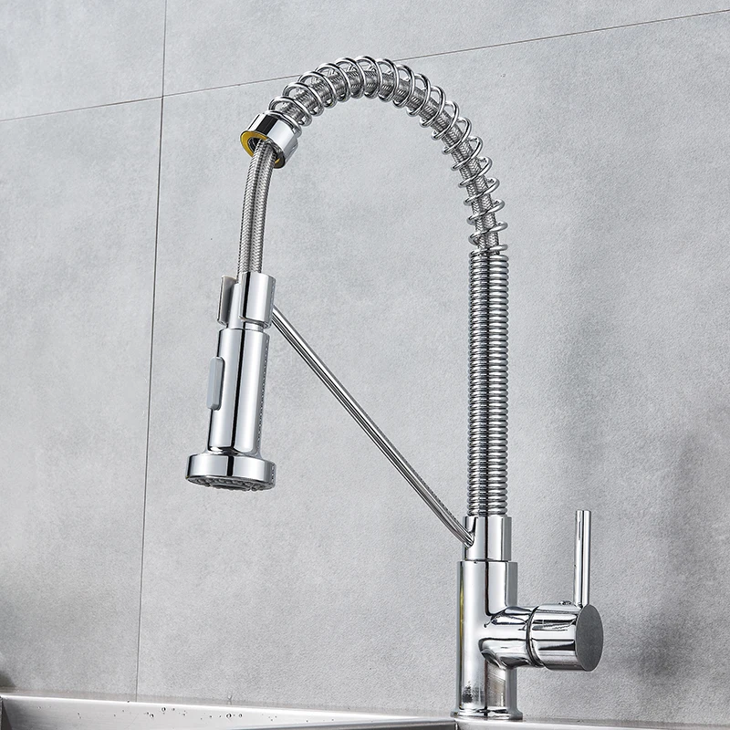 Chrome/ Black Style Kitchen Spring Faucet Pull Down Faucet Single Handle Water Mixer Tap 360 Rotation Kitchen Water Mixer Tap