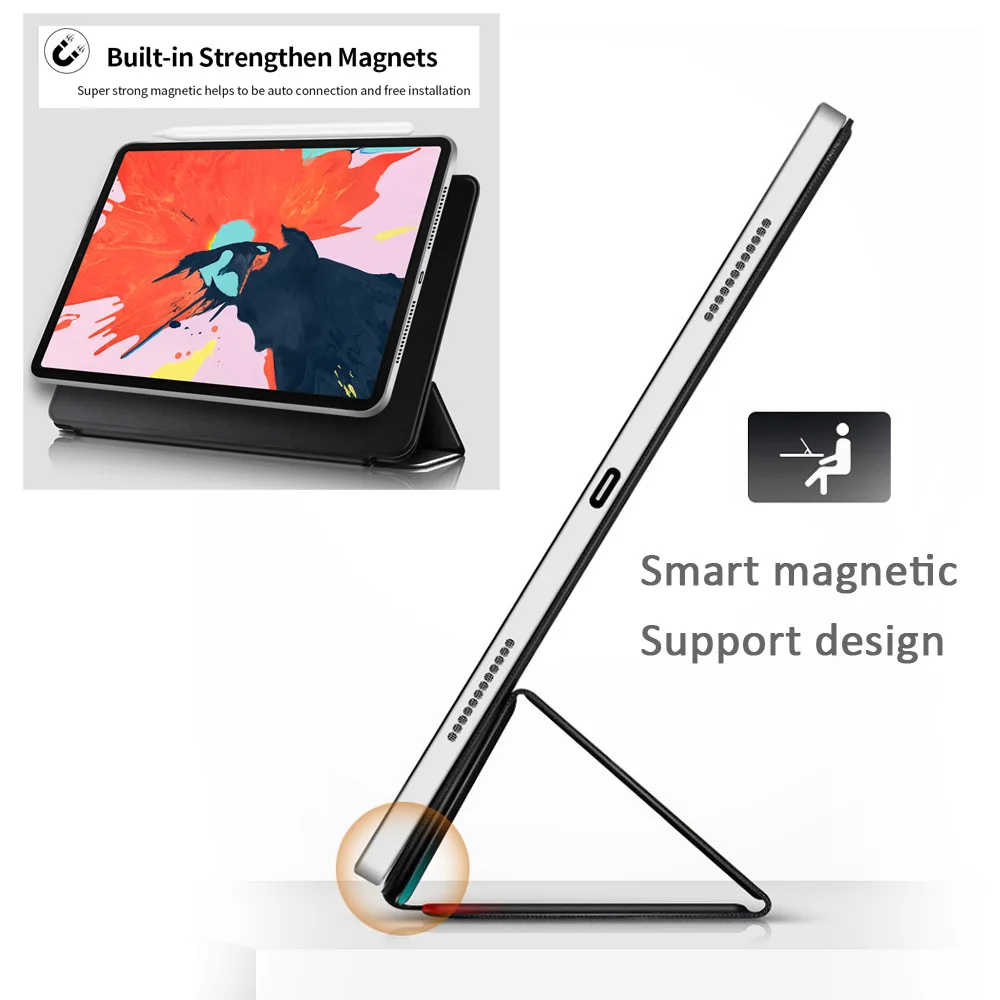 Чехол для лица ID 11 12,9 дюймов iPad Pro, Магнитный ультра тонкий элегантный чехол с подставкой Чехол с поддержкой зарядки