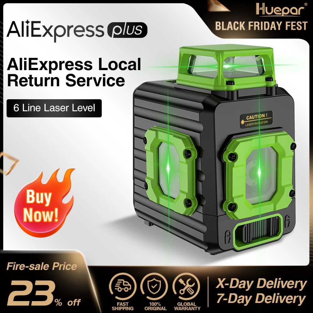 US $78.71 Huepar Cross Line Laser Level Green 360 Horizontal Two Vertical Lines Self Leveling Li Ion Battery Type C Charging Port Har