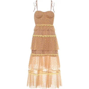

Party Dresses Brand Fashion Women High-end Luxury Vintage Summer Slim Elegant Sexy Lace Mesh Polka Dot Dress