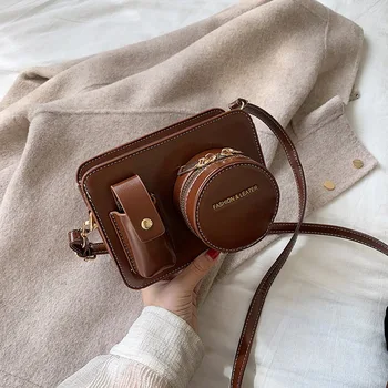 

Vintage Camera Shape Women Shoulder Messenger Bags Designer Wide Leopard Straps Crossbody Bags Luxury Pu Leather Handbags Chic