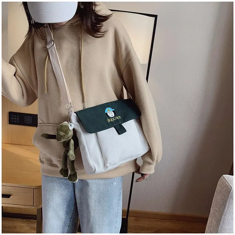 

Canvas Messenger Bag-Printed Logo School Girl'S Durable Small Canvas Bag