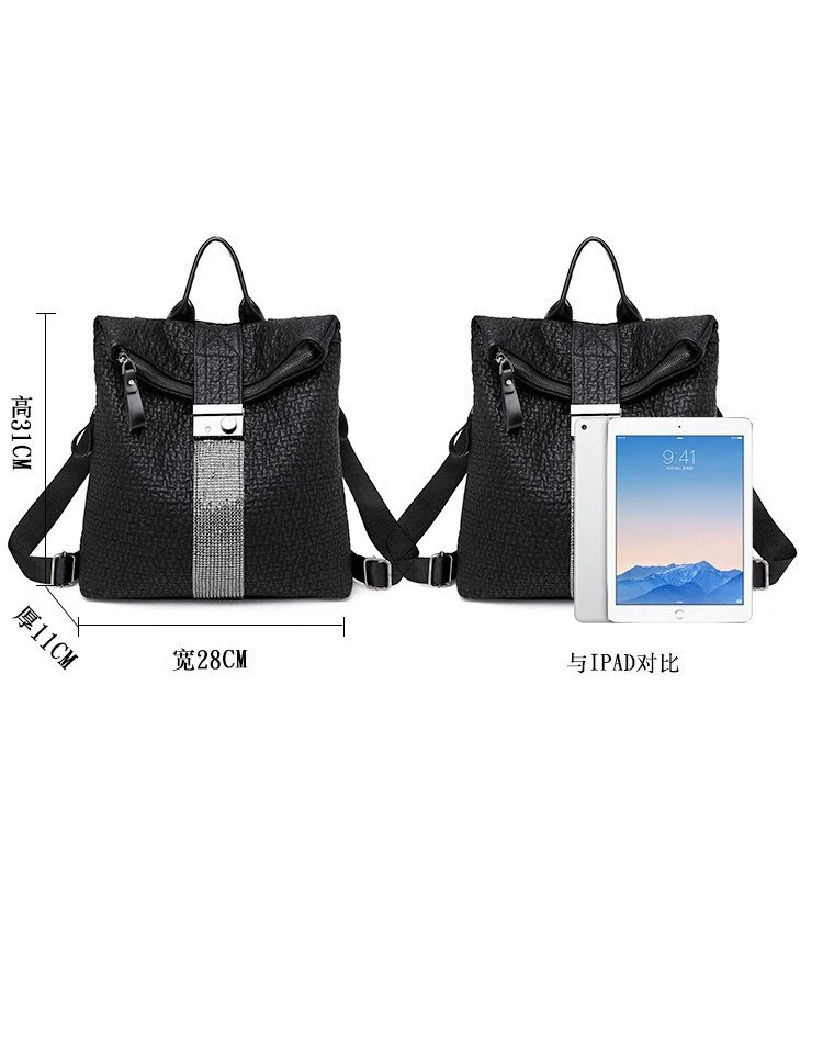 Школьные сумки от кражи mochila feminina, водонепроницаемые, для путешествий, роскошный, для ноутбука, черный кожаный милый рюкзак с кристаллами для женщин, дизайнерский