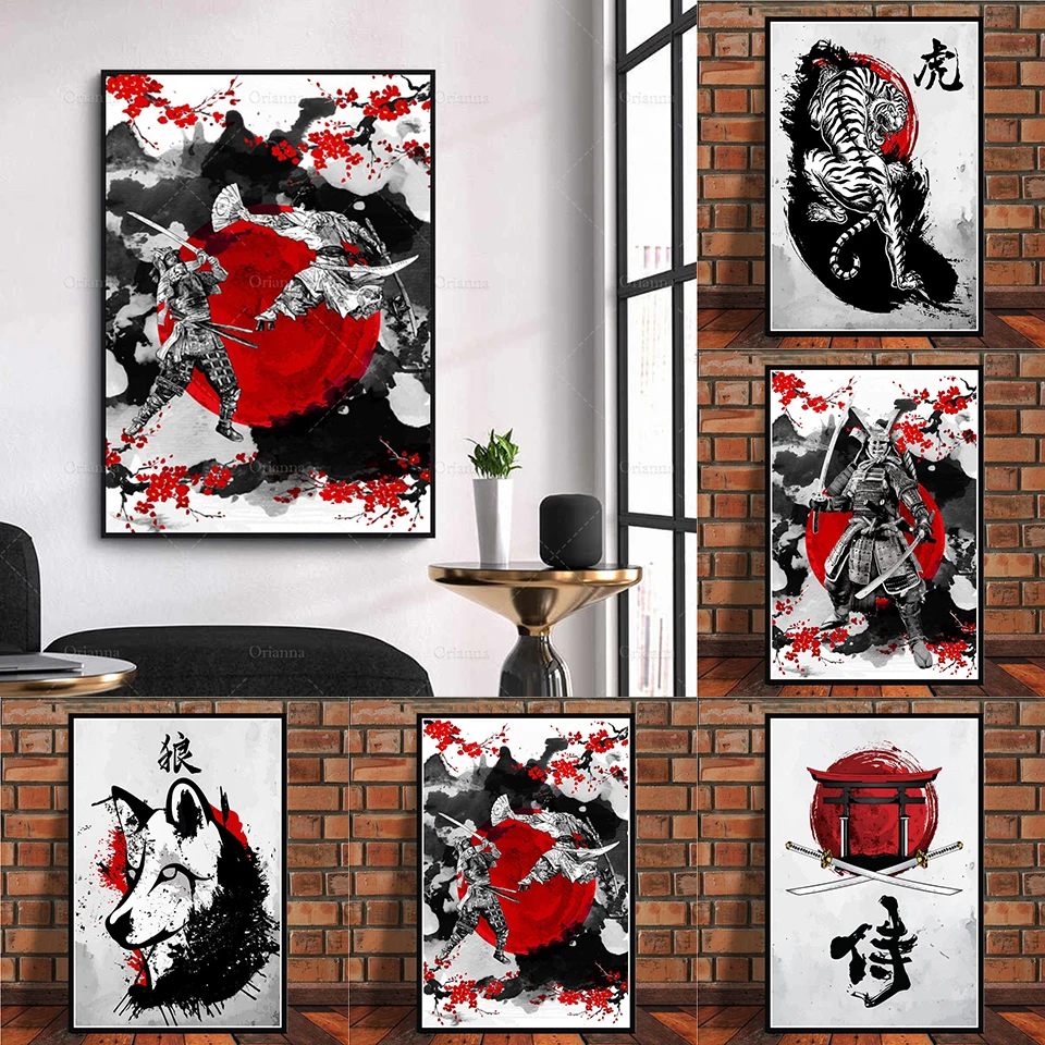 

Wall Art Canvas Painting Home Modular Picture Japanese Bushido HD Printed Nordic Abstrac Style Poster For Living Room Decoration