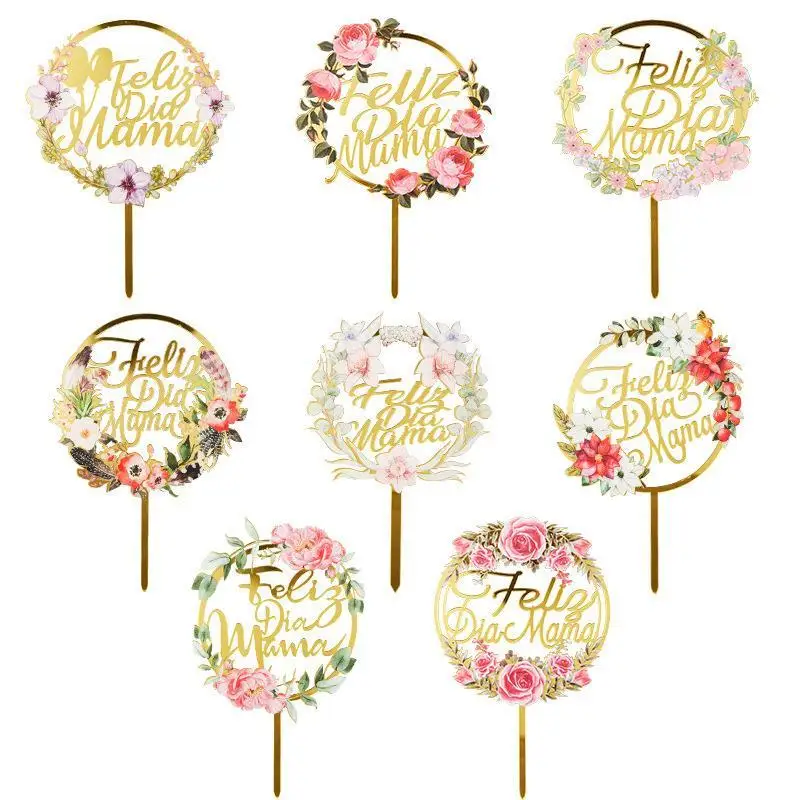 Fiori Di Colore Spagnolo Cake Topper Acrilico Falia Dia Mama Mother Cake Topper Wish You Happy Birthday Party Cake Decoration