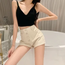 Брюки с высокой талией и тонкими А-образными широкими штанинами; повседневные брюки; Корейская версия 100; джинсовые шорты