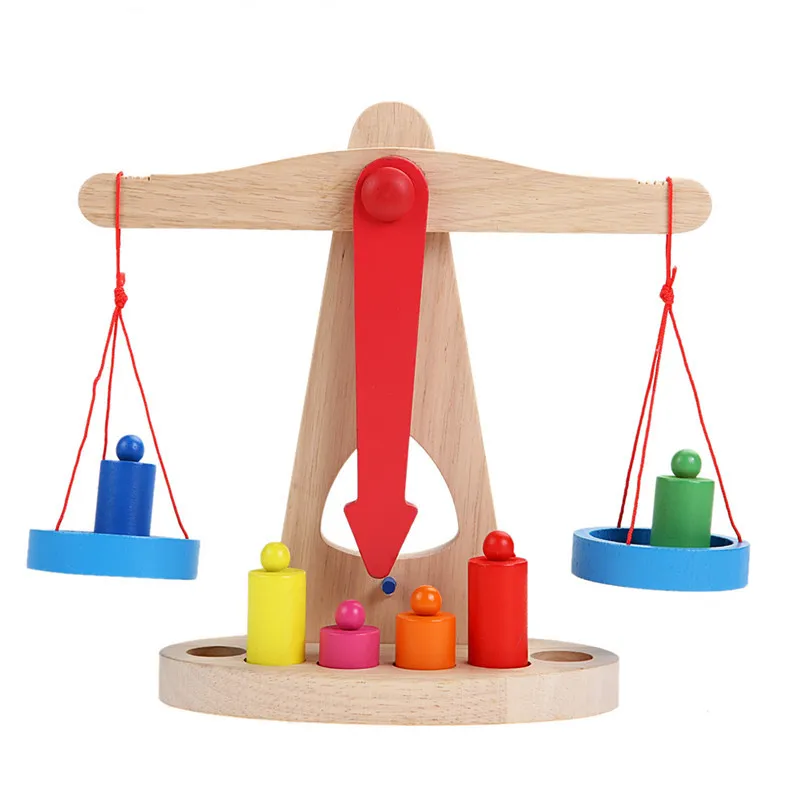 

Kids Baby Montessori Educational Math Toys Preschool Small Wooden New Balance Scale Toy with 6 Weights for Childrens Toy Gifts