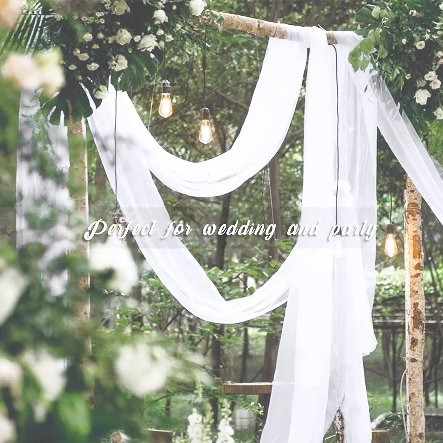 Floroom Wedding Arch Draping Fabric 2 Panels 20Ft White Chiffon