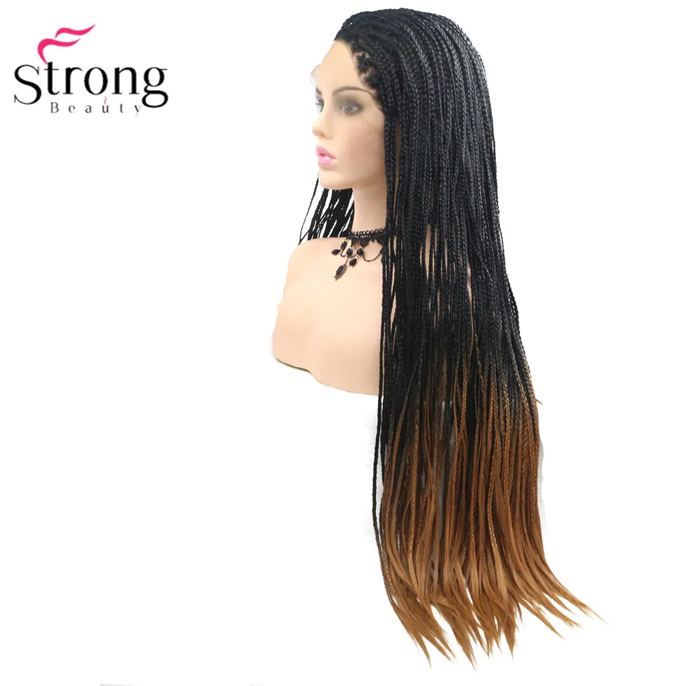 StrongBeauty коробка коса Кружева спереди длинный черный парик Омбре Синтетический Плетеный ящик косы парики для женщин